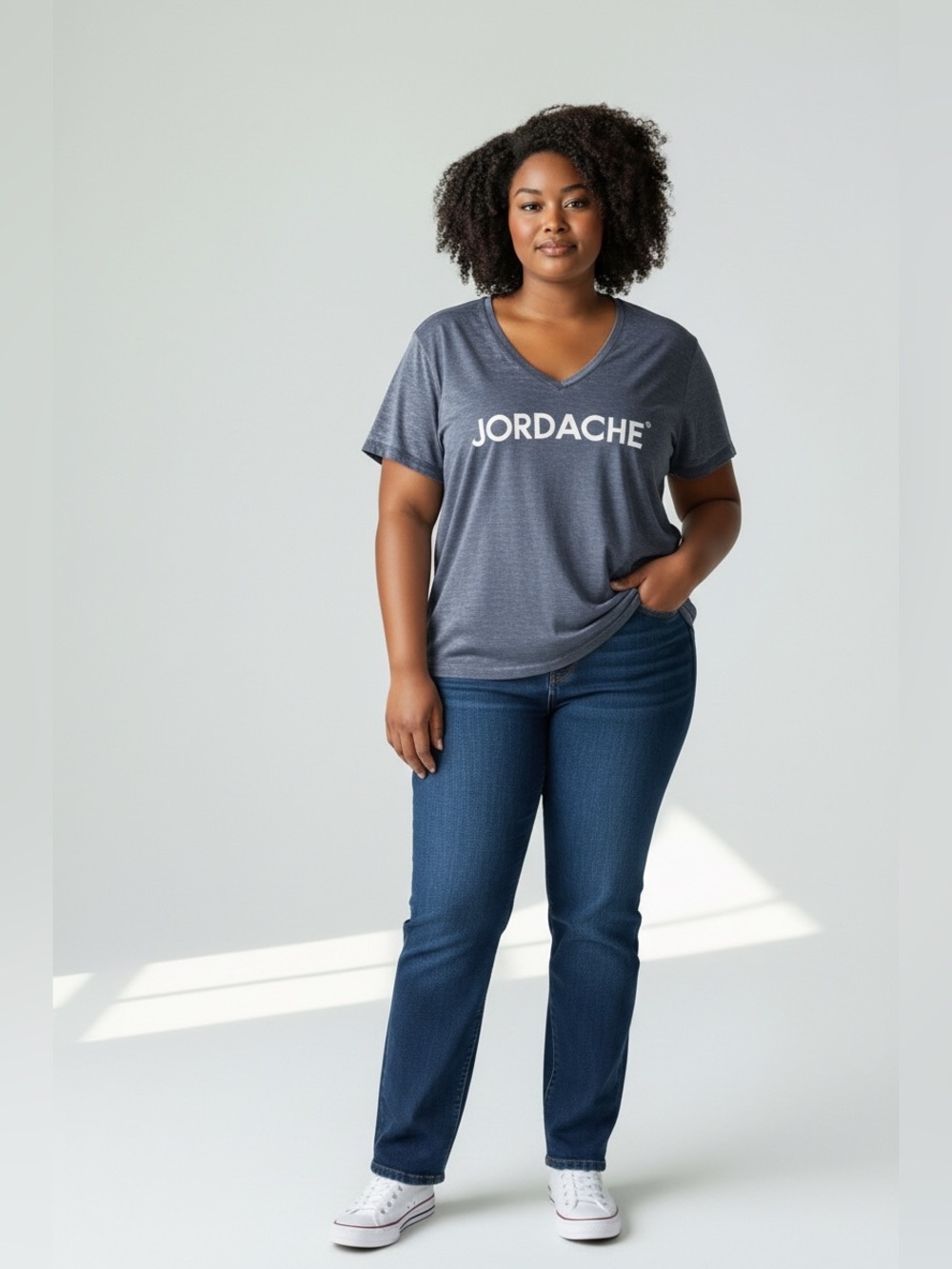 Jordache Washed Blue V-Neck Logo Tee